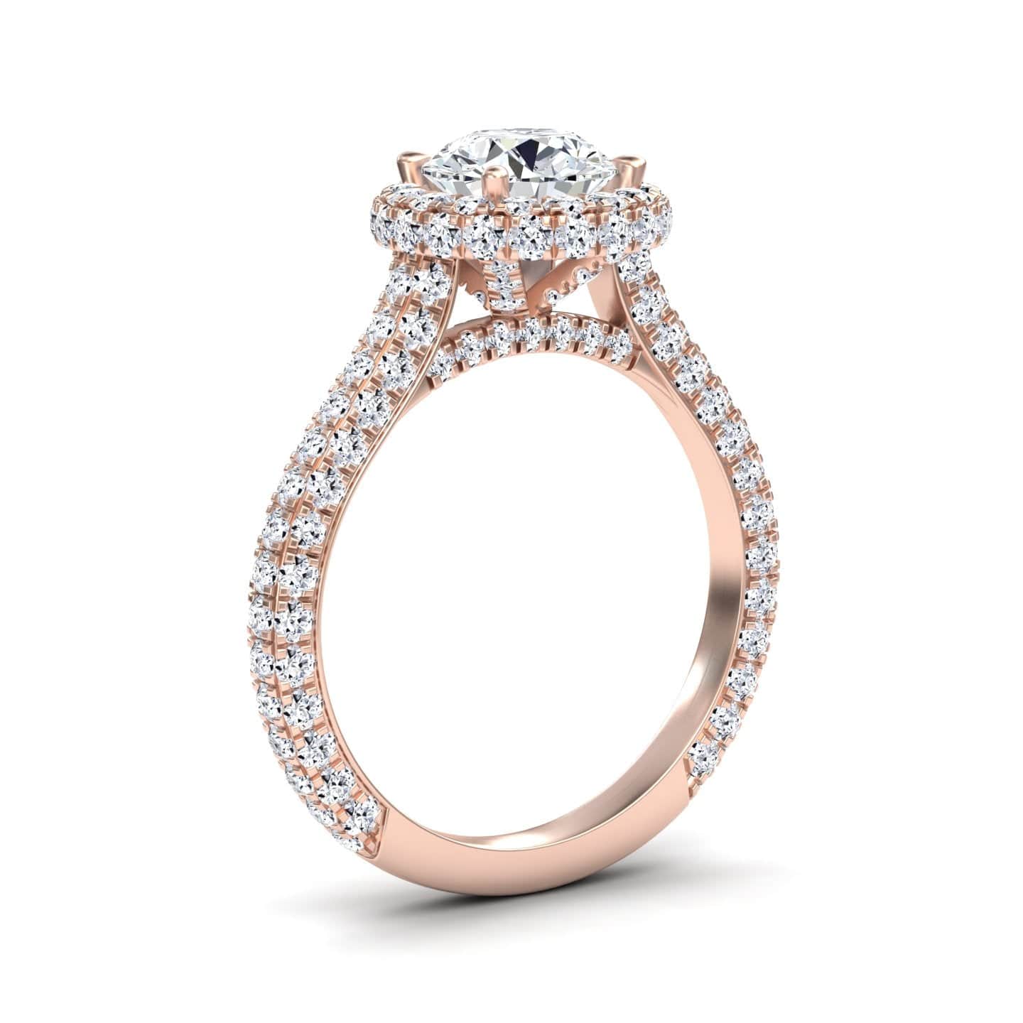 White Diamond Triple Row Pave Halo Engagement Ring - Leiyu