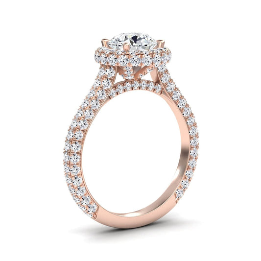 White Diamond Triple Row Pave Halo Engagement Ring - Leiyu