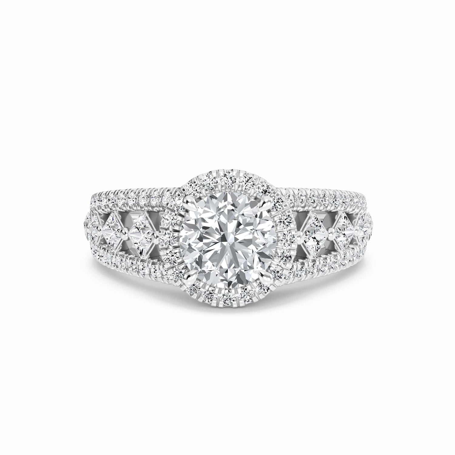 White Diamond Vintage Lattice Halo Engagement Ring - Kashvi