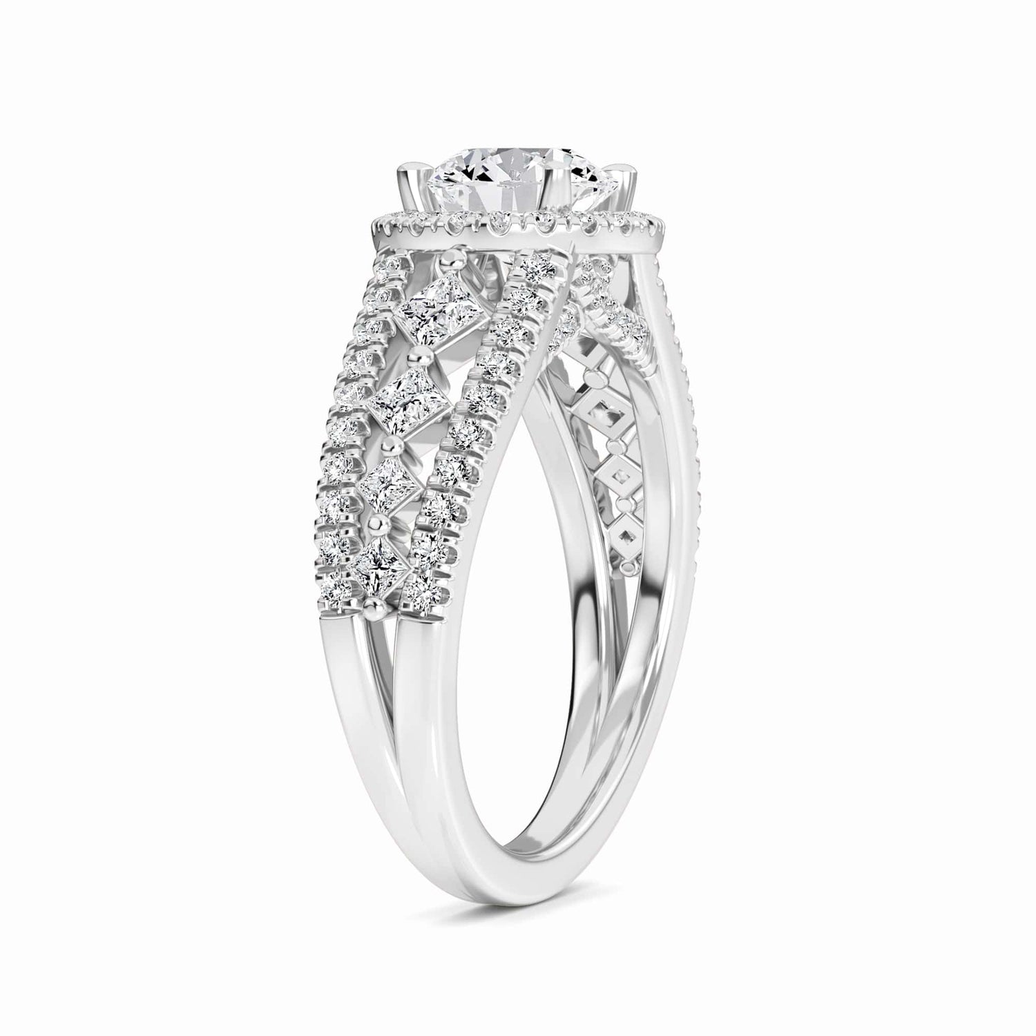 White Diamond Vintage Lattice Halo Engagement Ring - Kashvi