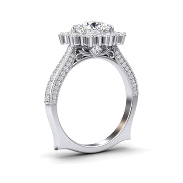 White Diamond Vintage-Inspired Ruffled Halo Engagement Ring - Charvi