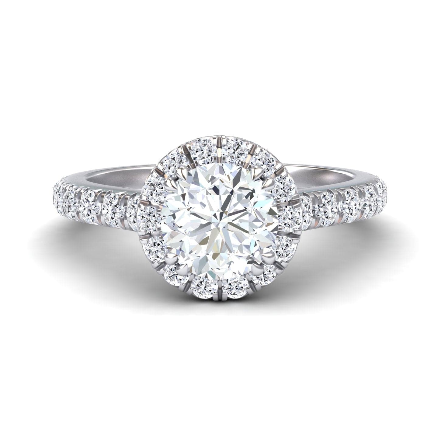White Diamond Pave Halo Engagement Ring - Sonia