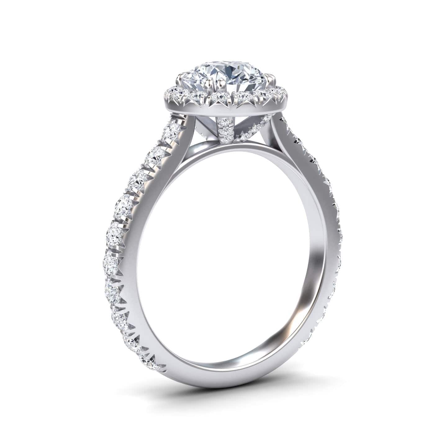 White Diamond Pave Halo Engagement Ring - Sonia