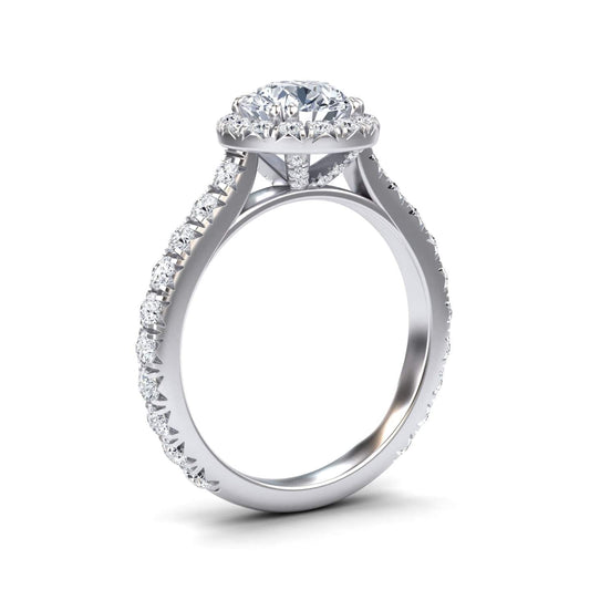White Diamond Pave Halo Engagement Ring - Sonia