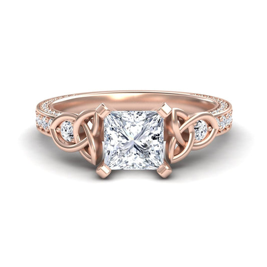White Diamond Celtic Knot Pave Accented Engagement Ring - Robin