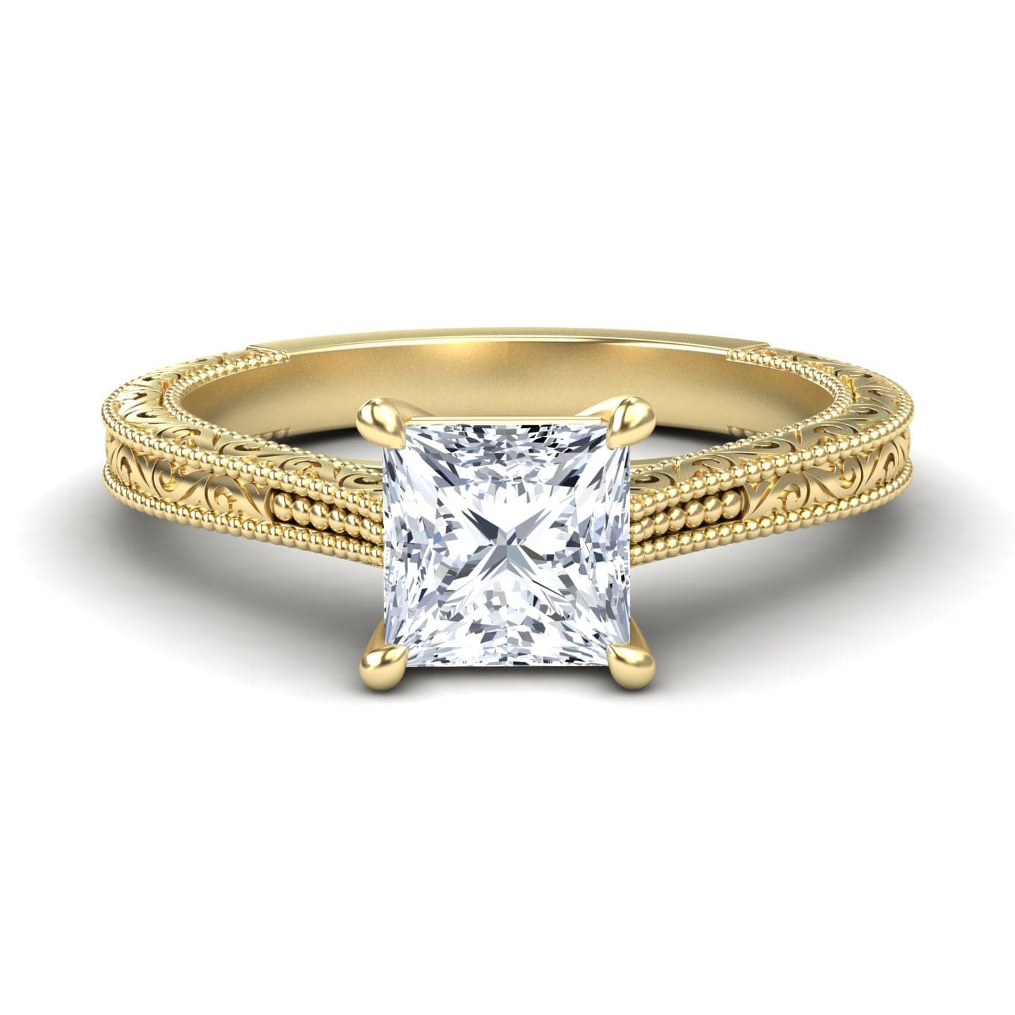 White Diamond Vintage Scrollwork Solitaire Engagement Ring - Gillian