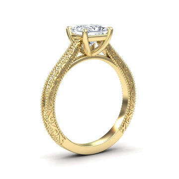 White Diamond Vintage Scrollwork Solitaire Engagement Ring - Gillian