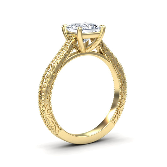 White Diamond Vintage Scrollwork Solitaire Engagement Ring - Gillian