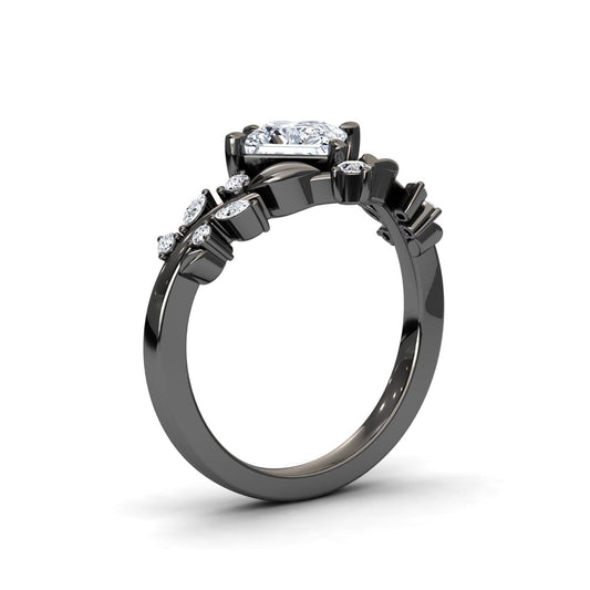 White Diamond Nature-Inspired Leaf & Vine Accented Engagement Ring - Pamela