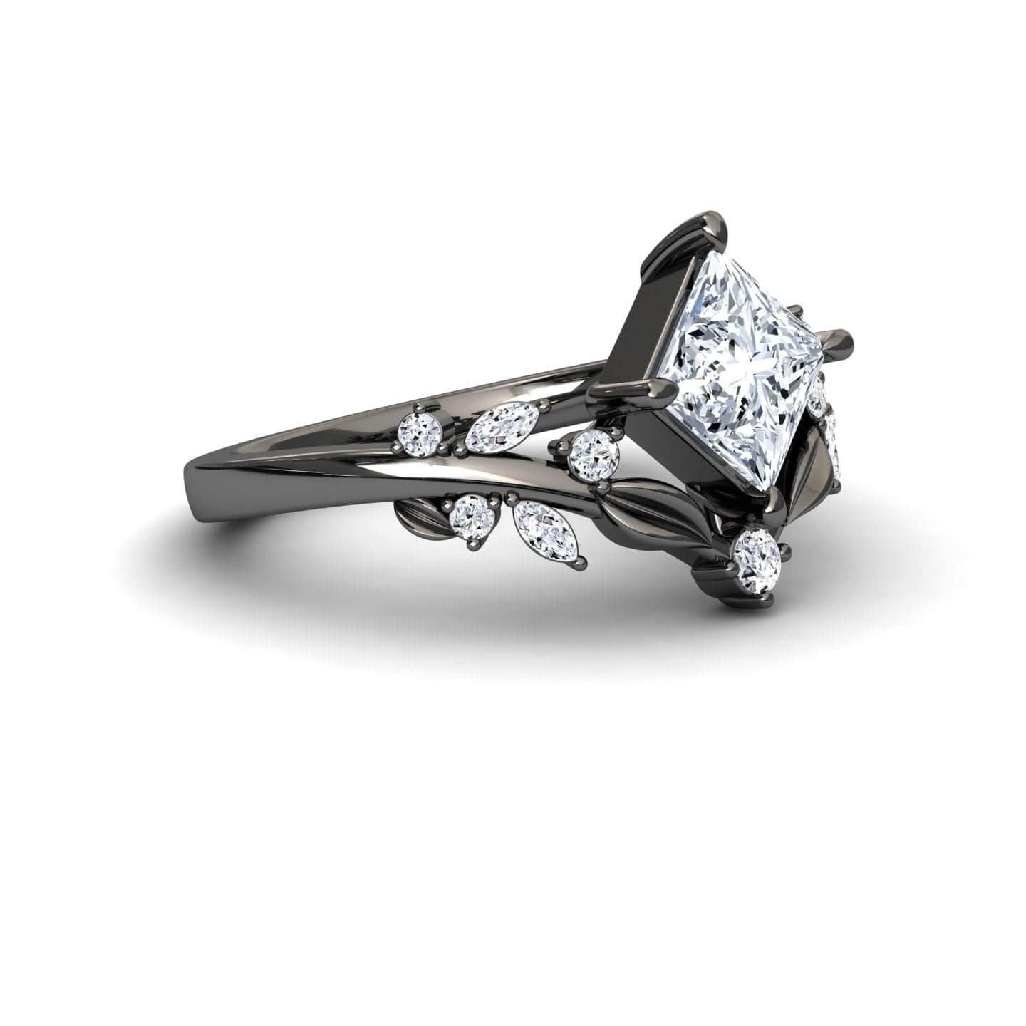 White Diamond Nature-Inspired Leaf & Vine Accented Engagement Ring - Pamela