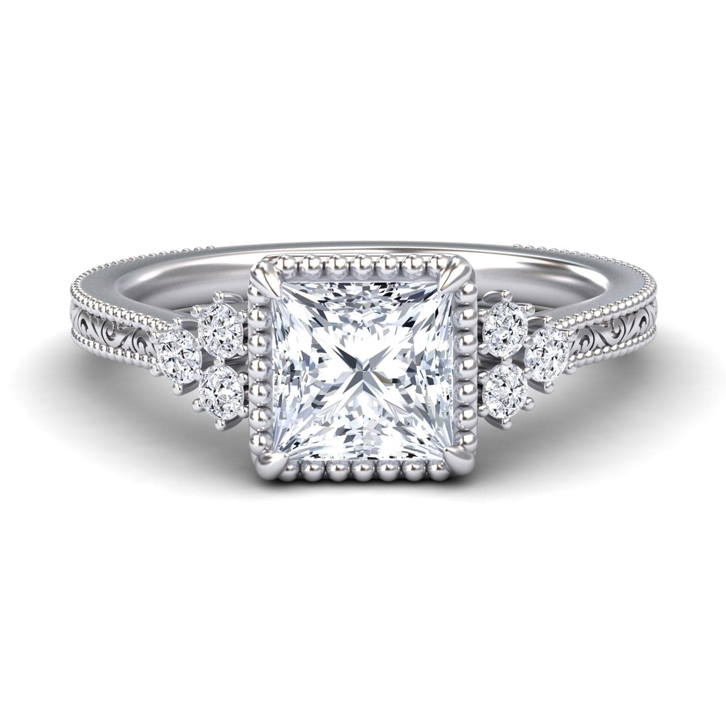 White Diamond Vintage Milgrain Accented Engagement Ring - Gracelyn
