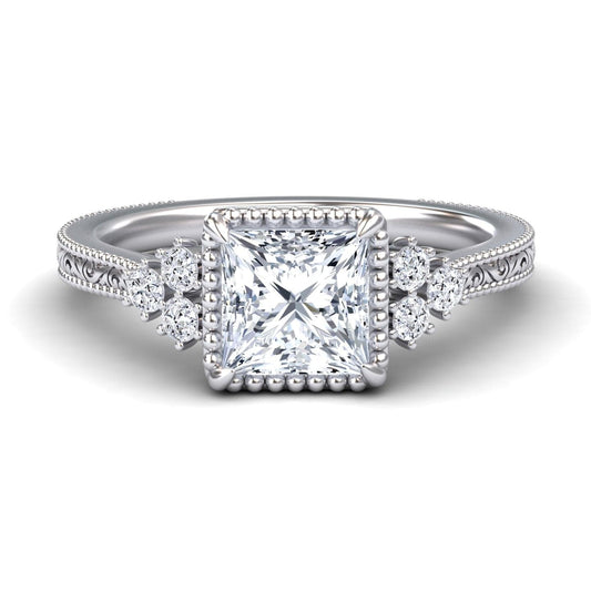 White Diamond Vintage Milgrain Accented Engagement Ring - Gracelyn