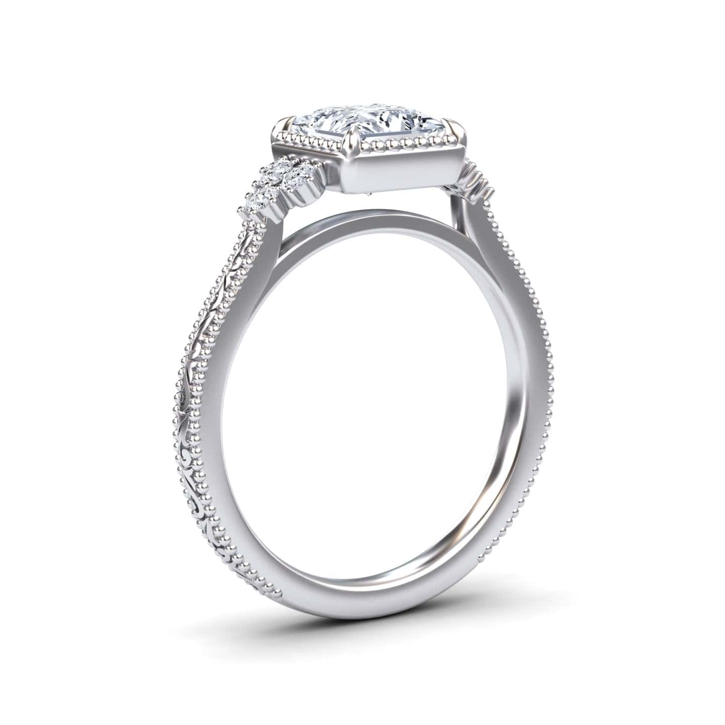 White Diamond Vintage Milgrain Accented Engagement Ring - Gracelyn