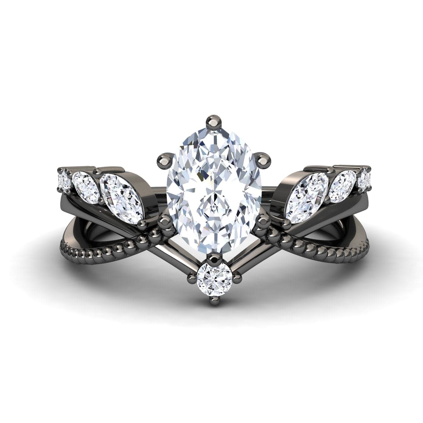 White Diamond Leaf-Inspired Twisted Milgrain Band Engagement Ring - Shulan