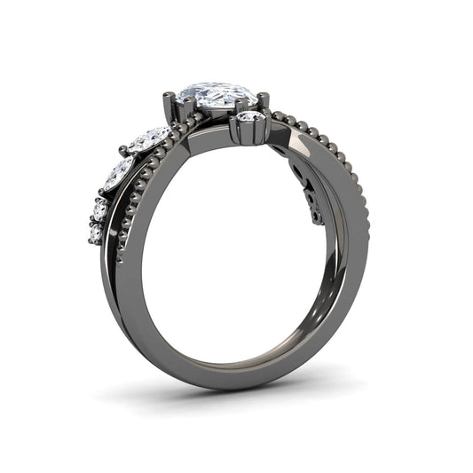 White Diamond Leaf-Inspired Twisted Milgrain Band Engagement Ring - Shulan