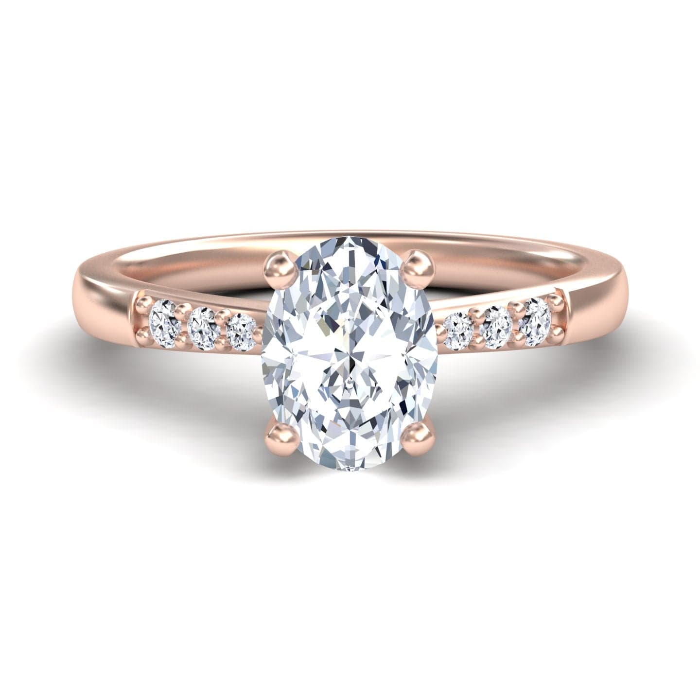 White Diamond Pave Accents Six-Prong Engagement Ring - Ruyue