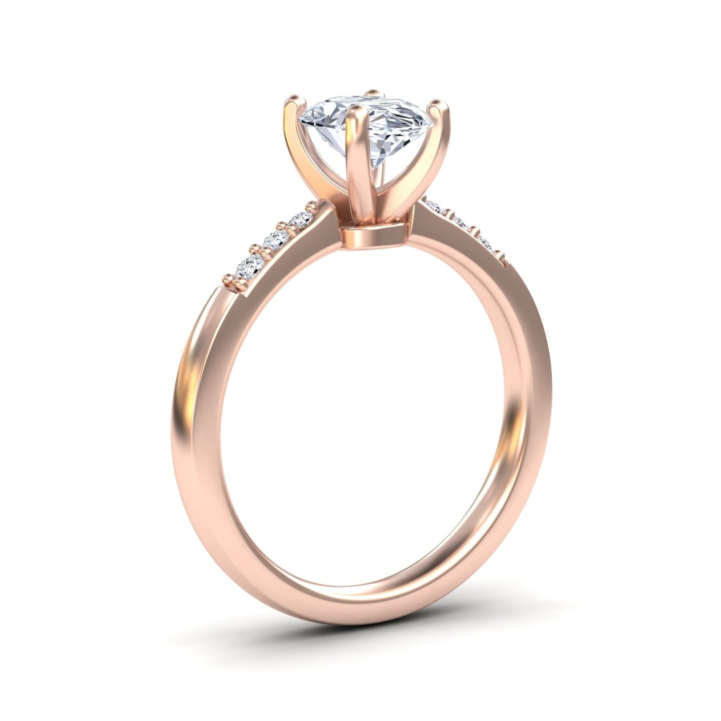 White Diamond Pave Accents Six-Prong Engagement Ring - Ruyue