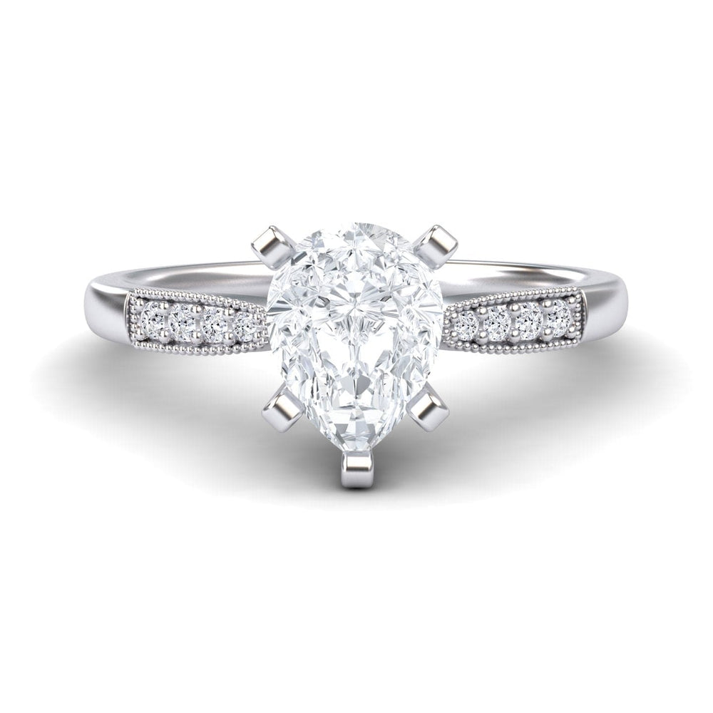 White diamond pave accent and milgrain engagement ring