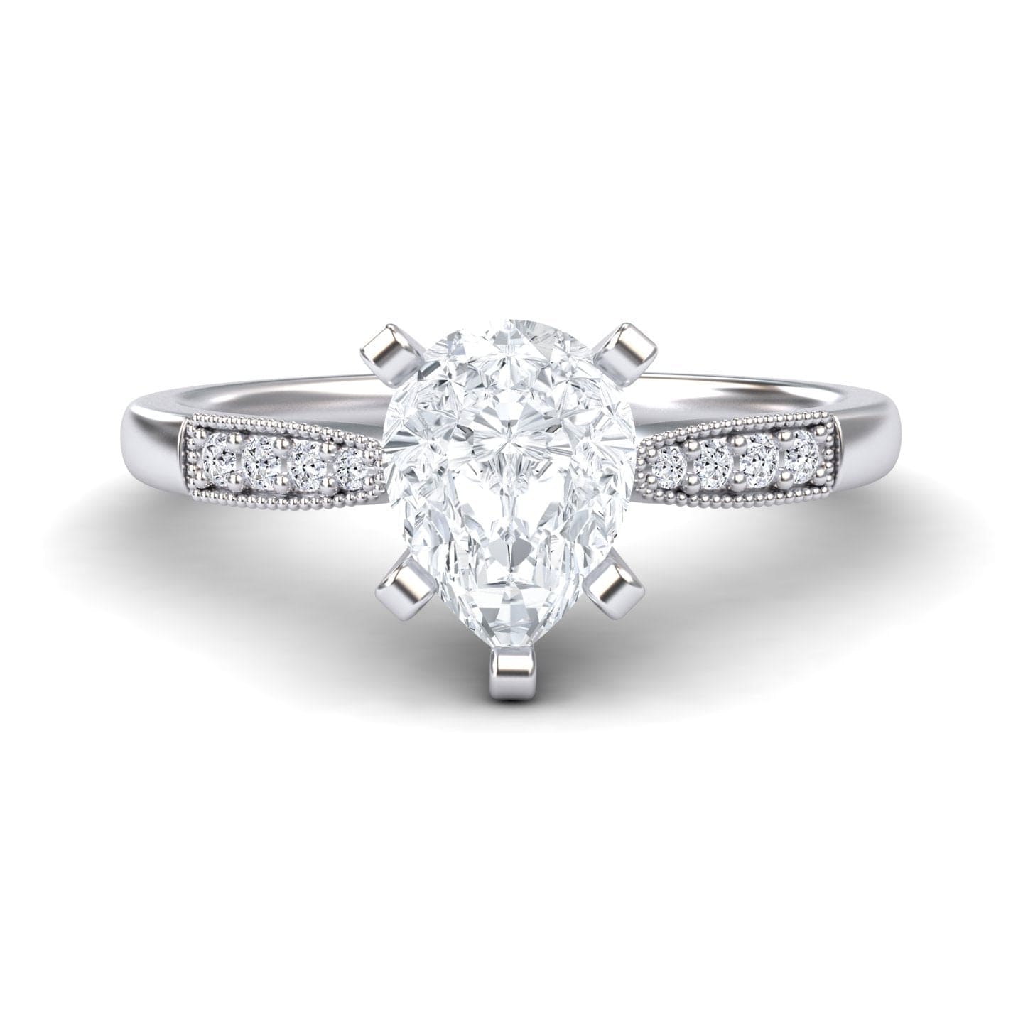 White Diamond Pave Accent & Milgrain Engagement Ring - Sharon