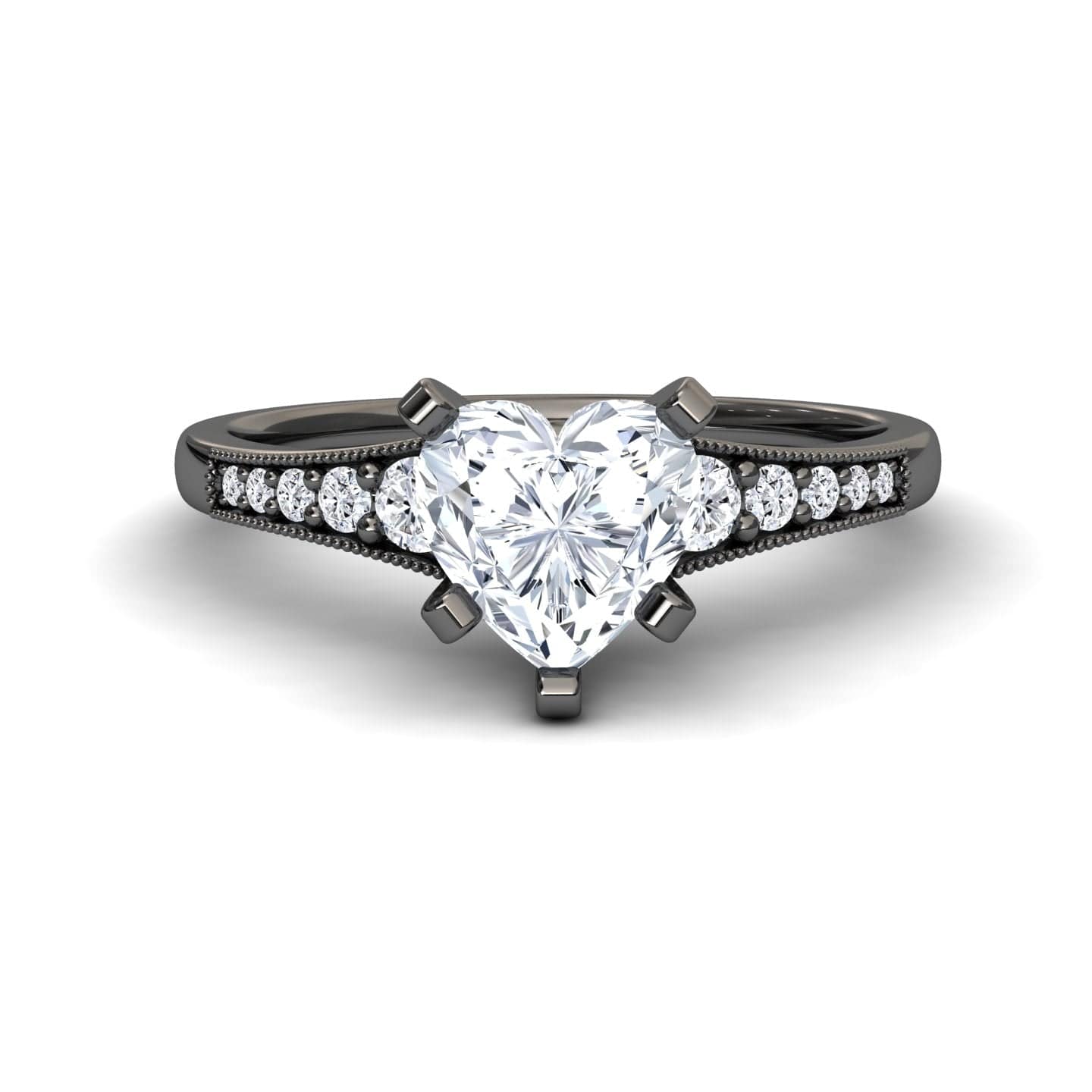 White Diamond Pave Accent & Milgrain Engagement Ring - Yuming