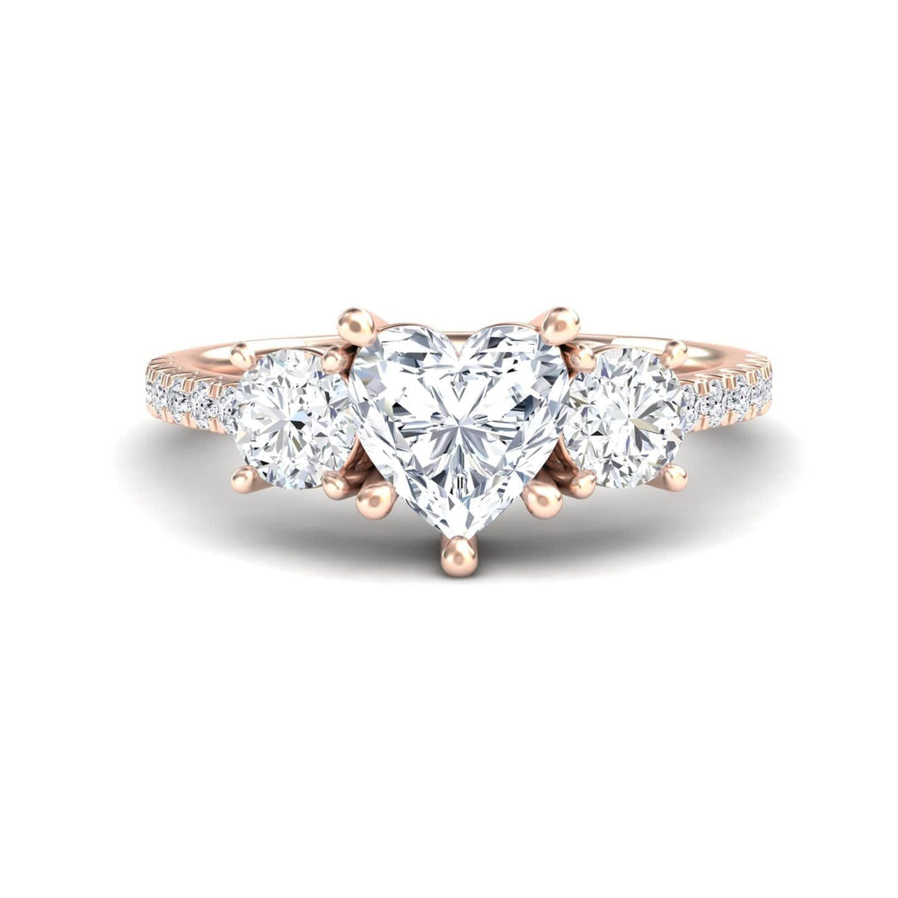 White Diamond Elegant Pave Band Three Stone Engagement Ring