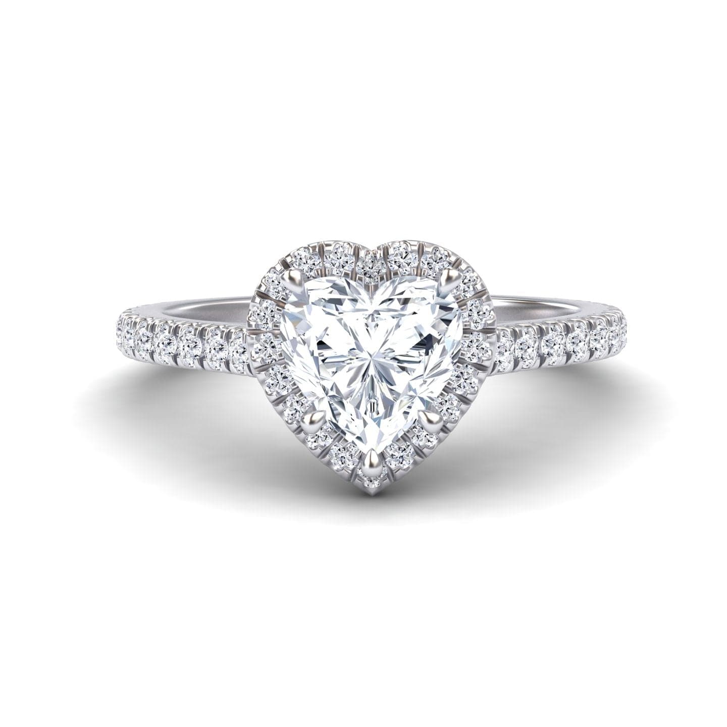 White Diamond Halo Solitaire Pave Engagement Ring - Melanie