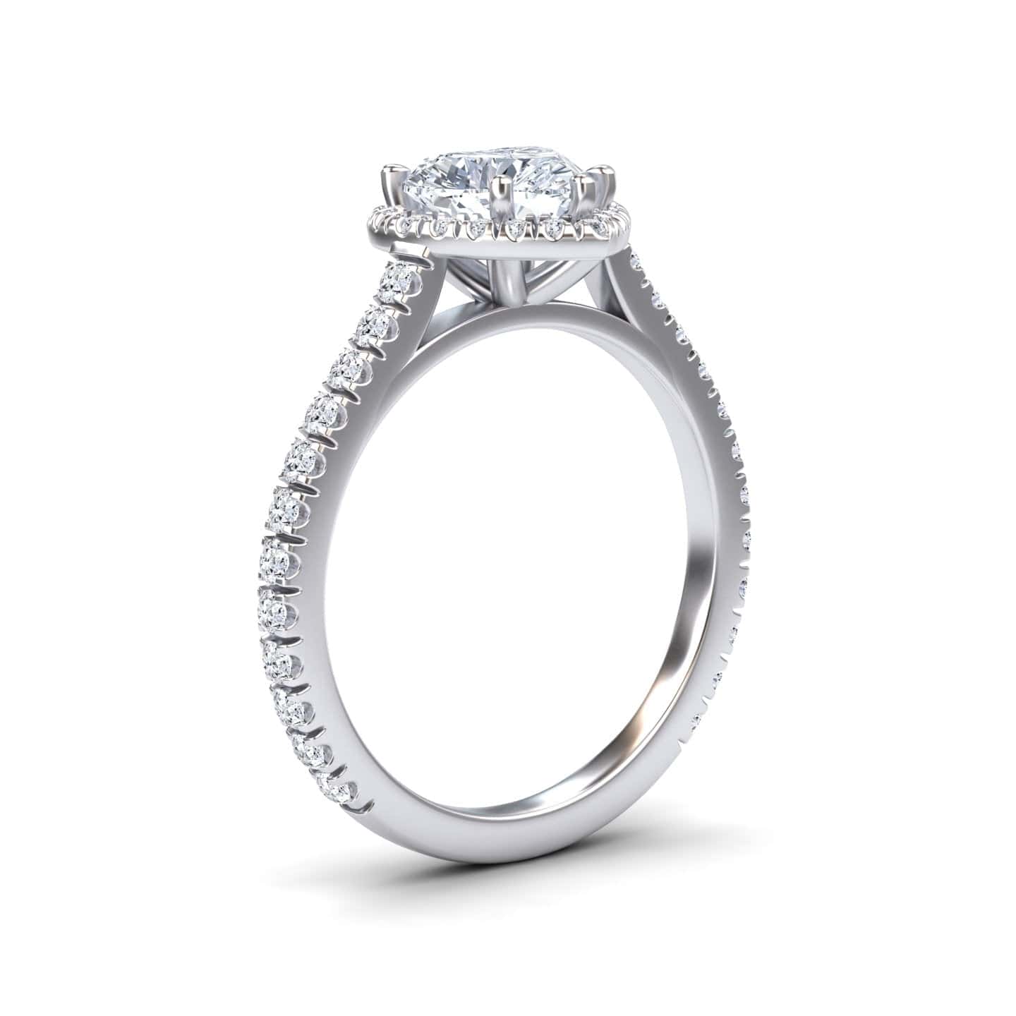 White Diamond Halo Solitaire Pave Engagement Ring - Melanie