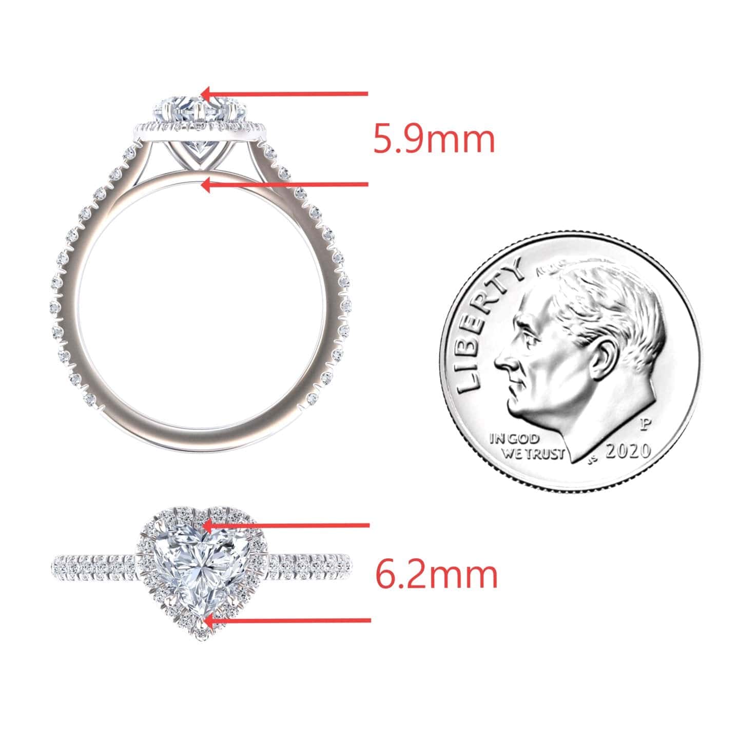 White Diamond Halo Solitaire Pave Engagement Ring - Melanie
