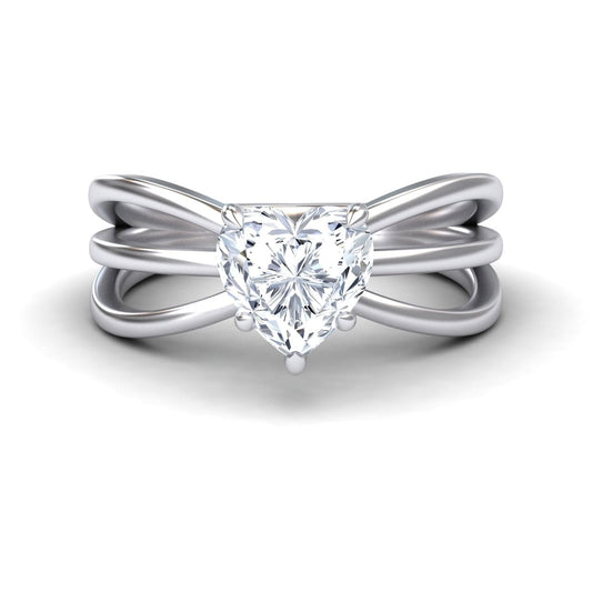 White Diamond Bypass Shank Twisted Band Solitaire Engagement Ring - Autumn