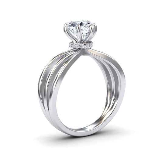 White Diamond Bypass Shank Twisted Band Solitaire Engagement Ring - Autumn