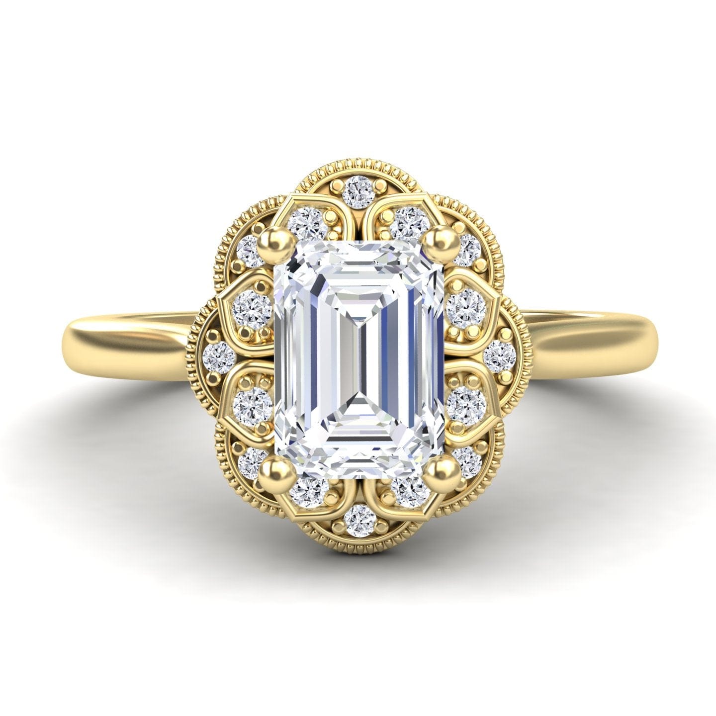 White Diamond Vintage Floral Halo Engagement Ring - Huixin