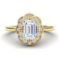 White Diamond Vintage Floral Halo Engagement Ring - Huixin