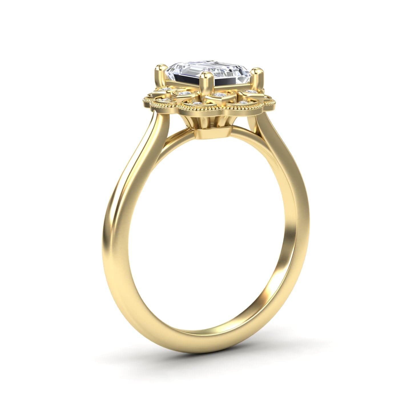 White Diamond Vintage Floral Halo Engagement Ring - Huixin