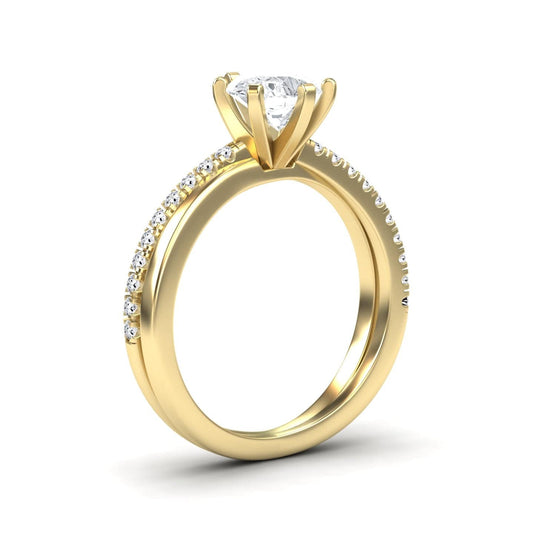 White Diamond Solitaire Dual-Band Pave Engagement Ring - Athena