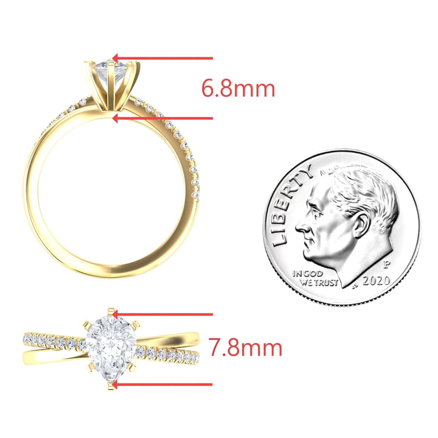 White Diamond Solitaire Dual-Band Pave Engagement Ring - Athena
