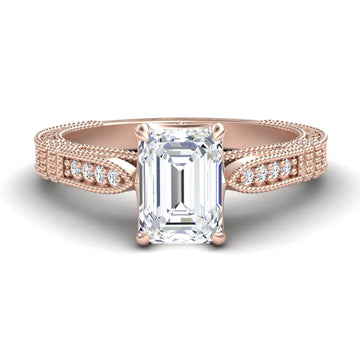 White Diamond Vintage Milgrain Filigree Engagement Ring - Meiying