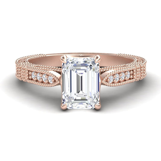 White Diamond Vintage Milgrain Filigree Engagement Ring - Meiying