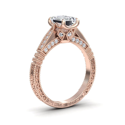 White Diamond Vintage Milgrain Filigree Engagement Ring - Meiying