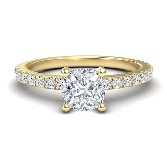 White Diamond Pave Band Solitaire Engagement Ring - Laila