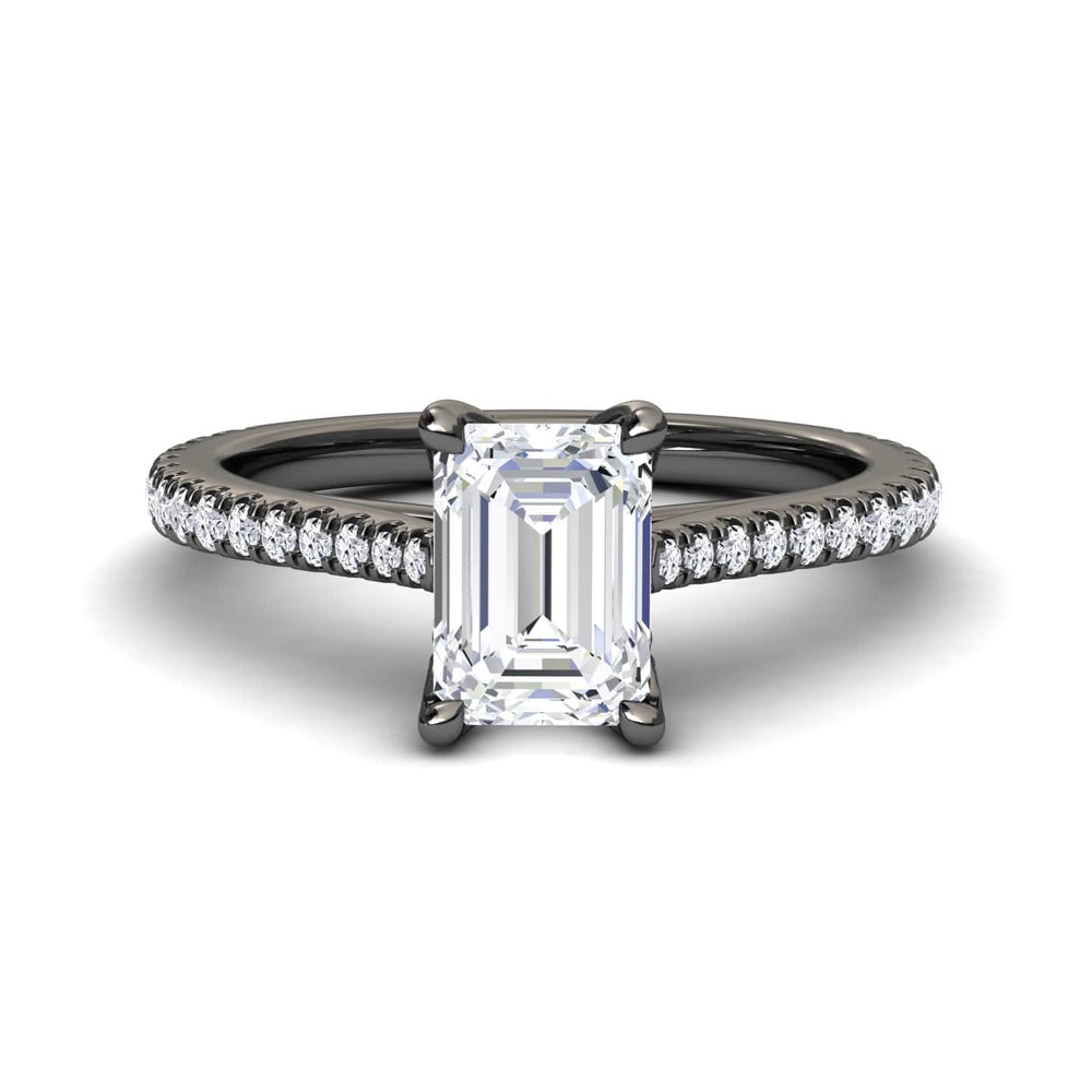 White diamond hidden halo solitaire pave engagement ring