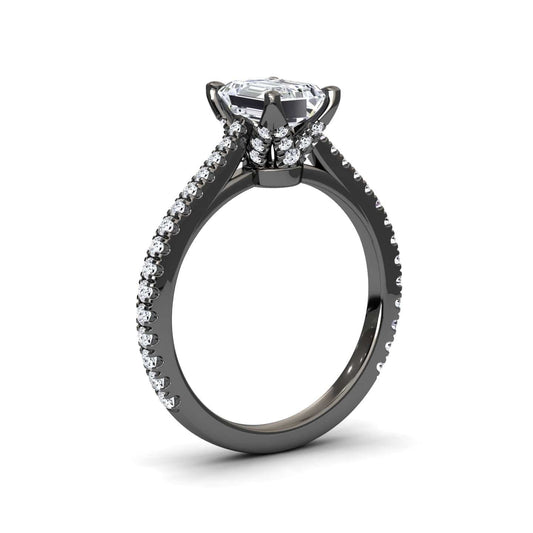White Diamond Hidden Halo Solitaire Pave Engagement Ring - Lijuan
