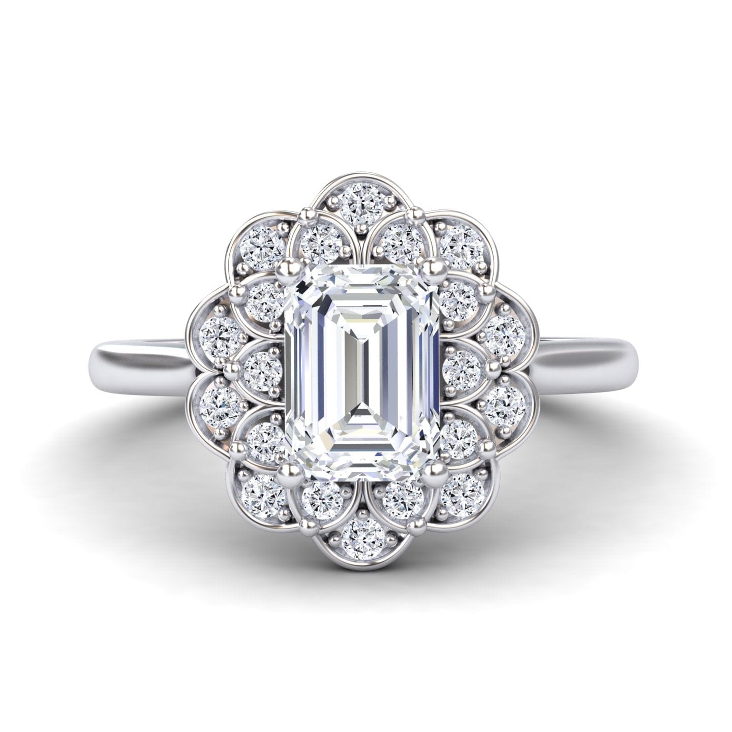 White Diamond Floral Halo Engagement Ring - Teagan