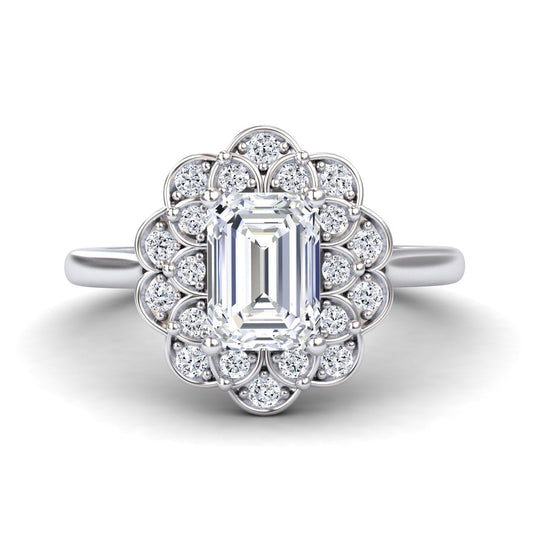 White Diamond Floral Halo Engagement Ring - Teagan