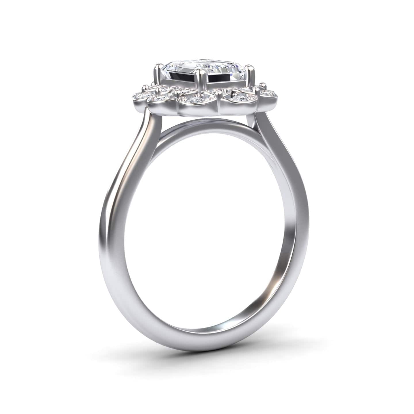 White Diamond Floral Halo Engagement Ring - Teagan