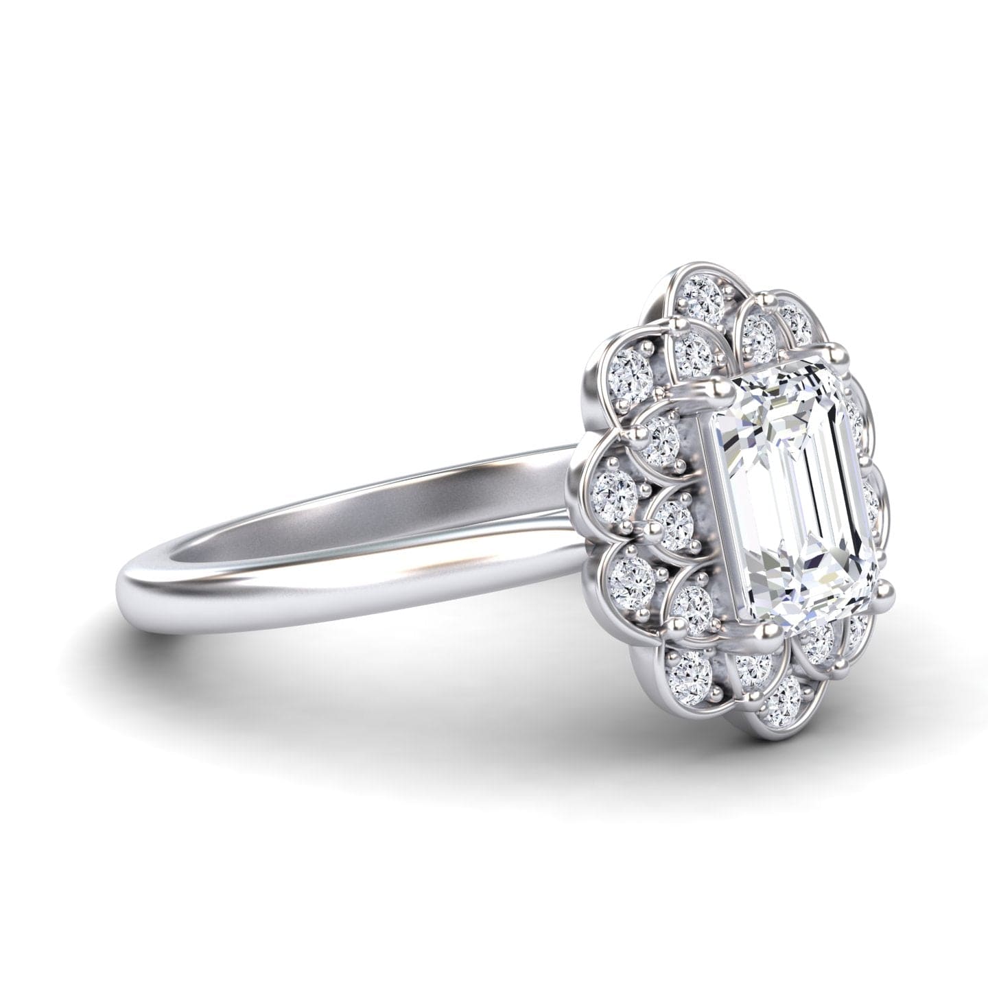 White Diamond Floral Halo Engagement Ring - Teagan