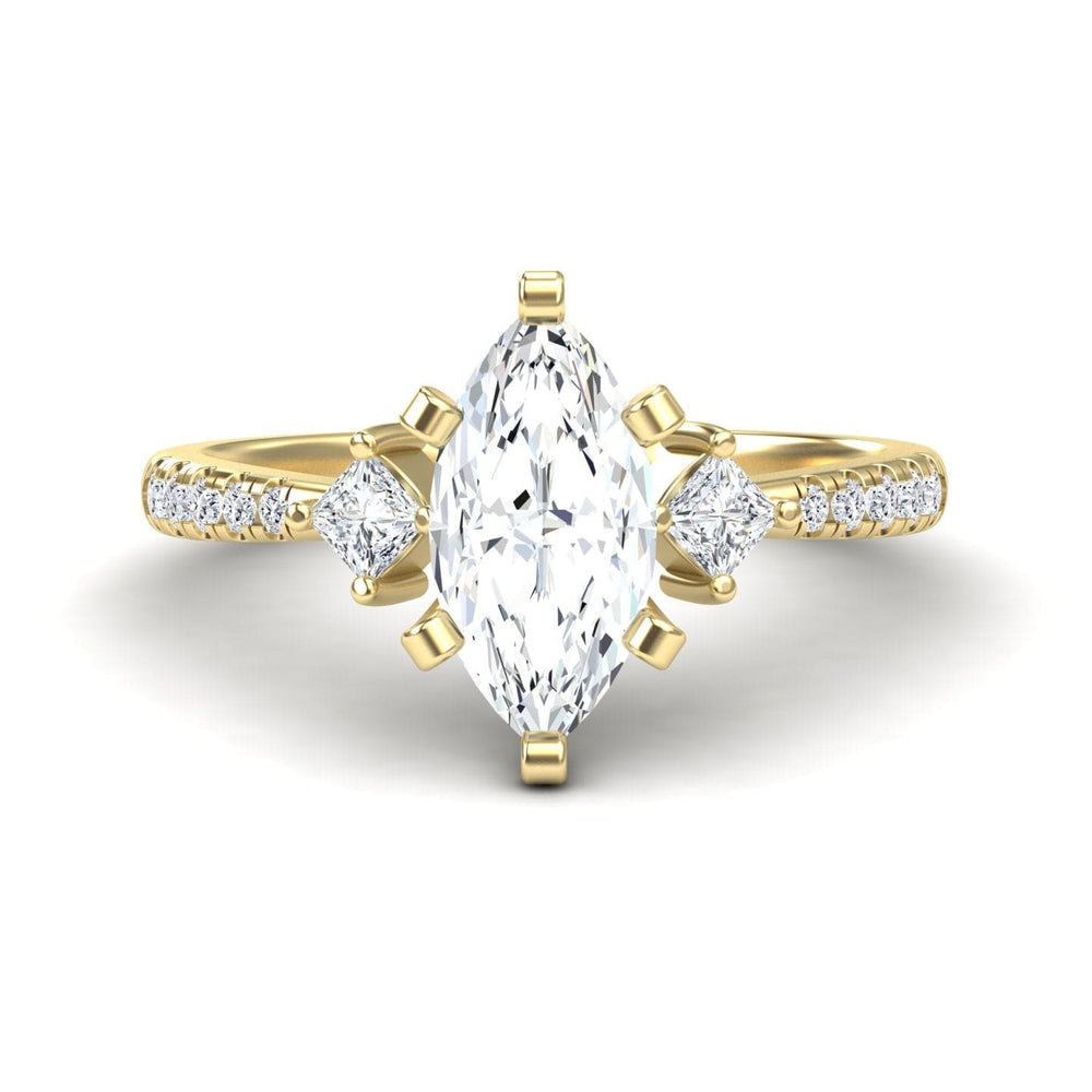 White Diamond Three Stone Pave Engagement Ring