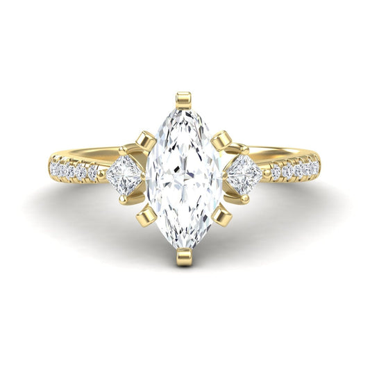 White Diamond Three Stone Pave Engagement Ring - Winter