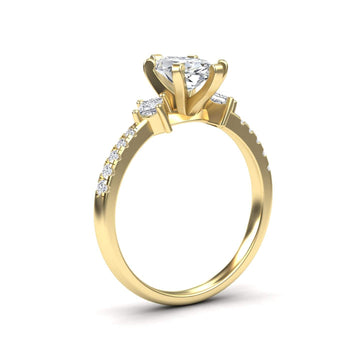 White Diamond Three Stone Pave Engagement Ring - Winter