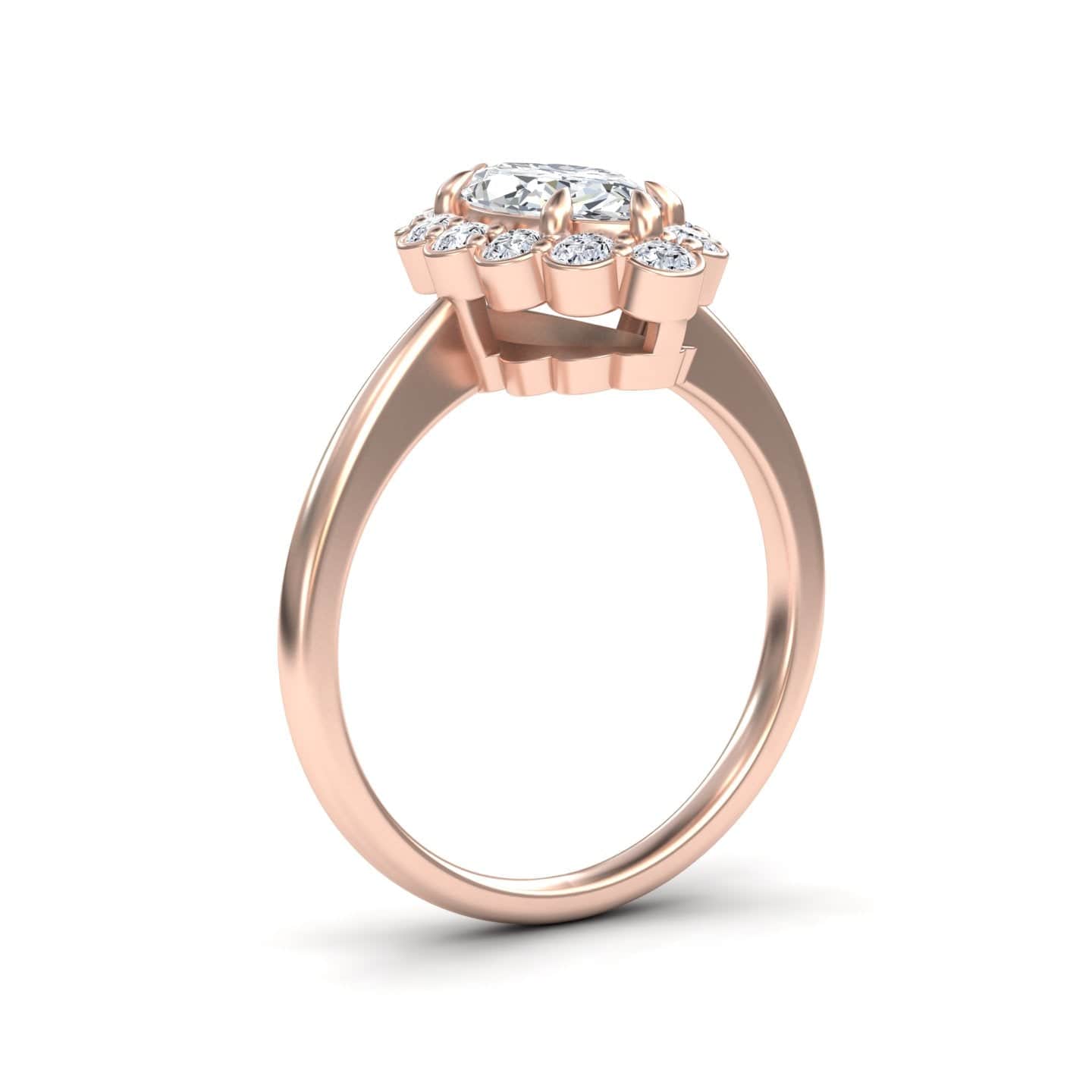 White Diamond Vintage-Inspired Floral Halo Scalloped Accented Engagement Ring - Haiqing