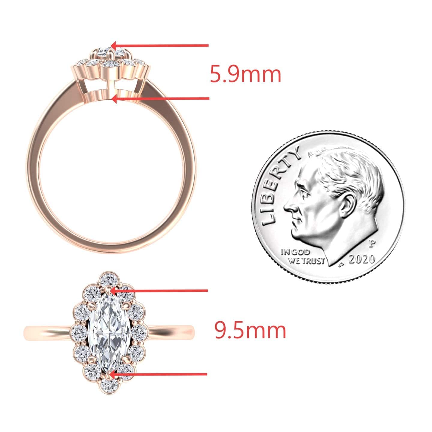 White Diamond Vintage-Inspired Floral Halo Scalloped Accented Engagement Ring - Haiqing
